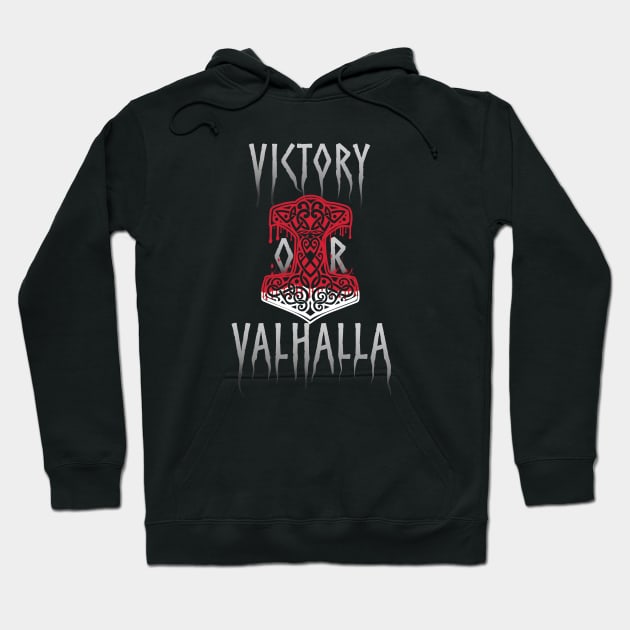 Victory or Valhalla Mjolnir Viking Norse Hammer of Thor Red Hoodie by vikki182@hotmail.co.uk